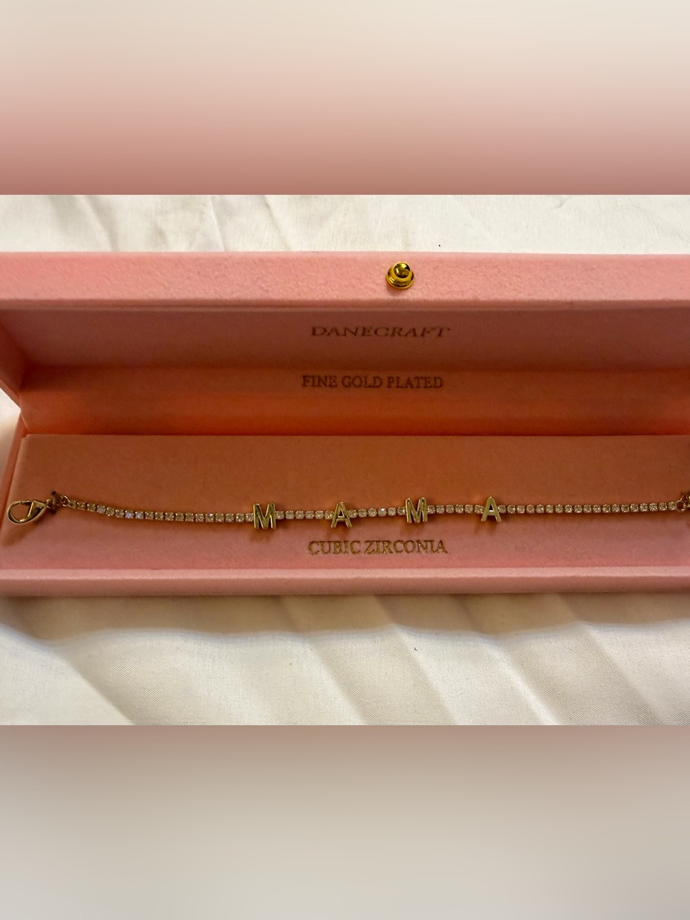 DaneCraft Gold-Plated 'MAMA' Cubic Zirconia Bracelet - Gold